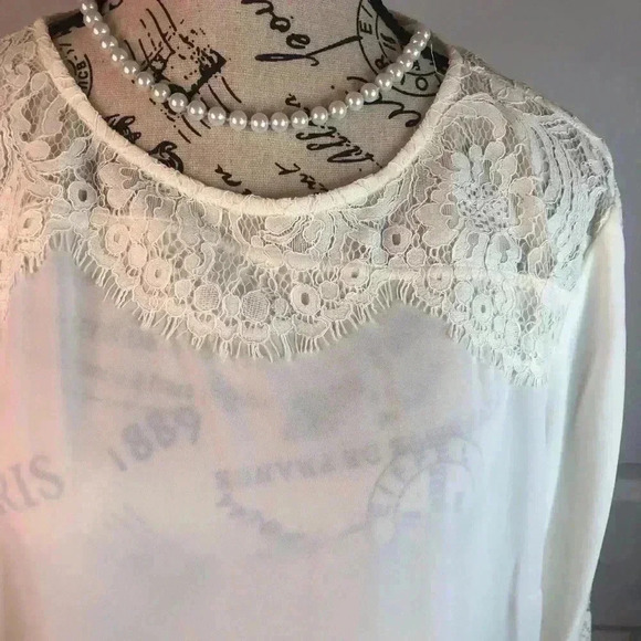 Talbots Petites XLP Ivory Sheer Chiffon Lace Blouse 3/4 Sleeves NWOT - Picture 4 of 7